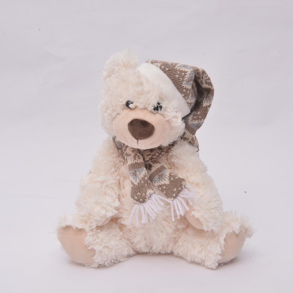 High Quality Christmas White Bear Wearing Hat Scarf Festive Stuffed Toy Christmas Gift Decoration Teddy Bear Gift