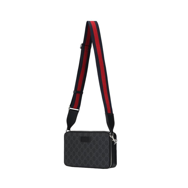 Gucci Съемный и регулируемый ремень GG Supreme с застежкой-молнией, холст и кожаная отделка, сумка через плечо, мини, мужская, черная