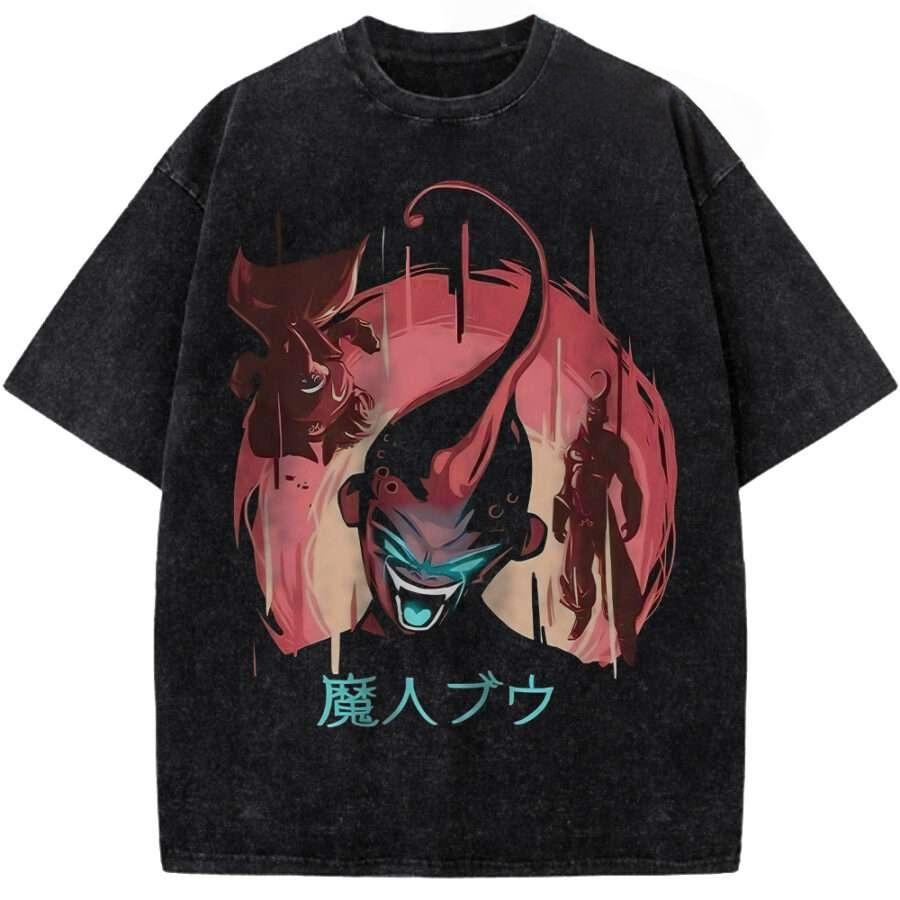Dragon Ball Majin Buu All Forms Printed Tshirt Mens and Womens Washed Tshirt High Quality Vintage Cotton Tshirt Tops