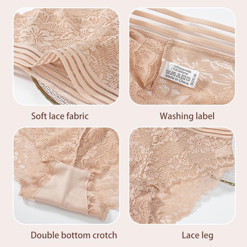 European & American Sexy Lace Hollow Mid-Waist Briefs - Breathable, Elastic, Plus Size Women's Underwear