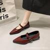 Fashion Fashion Versatile Coarse Heel Loafer Retro Pointed Mary Jane Leather Shoes Women British Black Korean Edition Zapatos De Mujer
