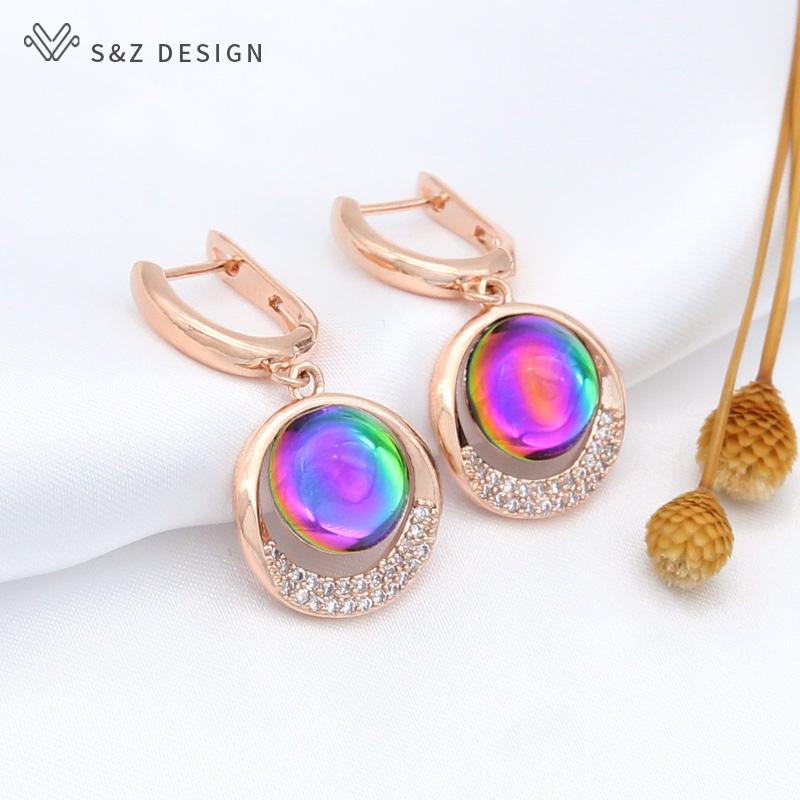 Trendy Elegant Cubic Zirconia Eardrop Colorful Round Crystal Drop Earrings For Women Girl Luxury Wedding Fashion Jewelry Gift Anti-allergy