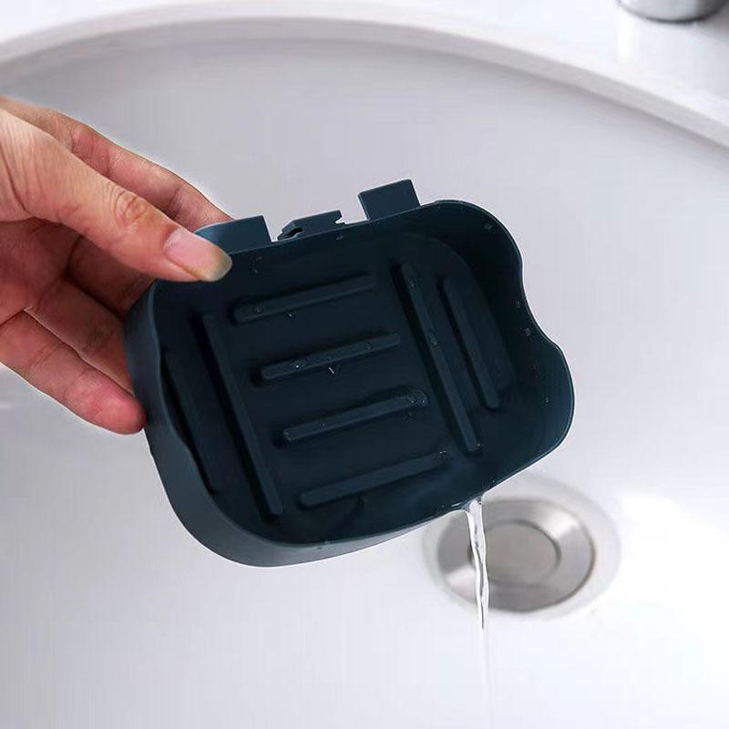 1 Single Layer Detachable Drain Soap Box Wall-Mounted Seamless Punch-Free Storage Bathroom Bath Accessories Storage Supplies