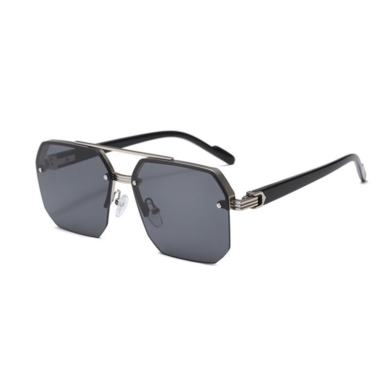 New large square sunglasses women's European and American trend fashion double beam sunglasses men's half frame sunglasses