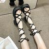 Platform Sandals for Women Roman Style Black Strappy Woman Shoes Footwear Original Comfortable and Elegant Cheap Liquidation Pvc