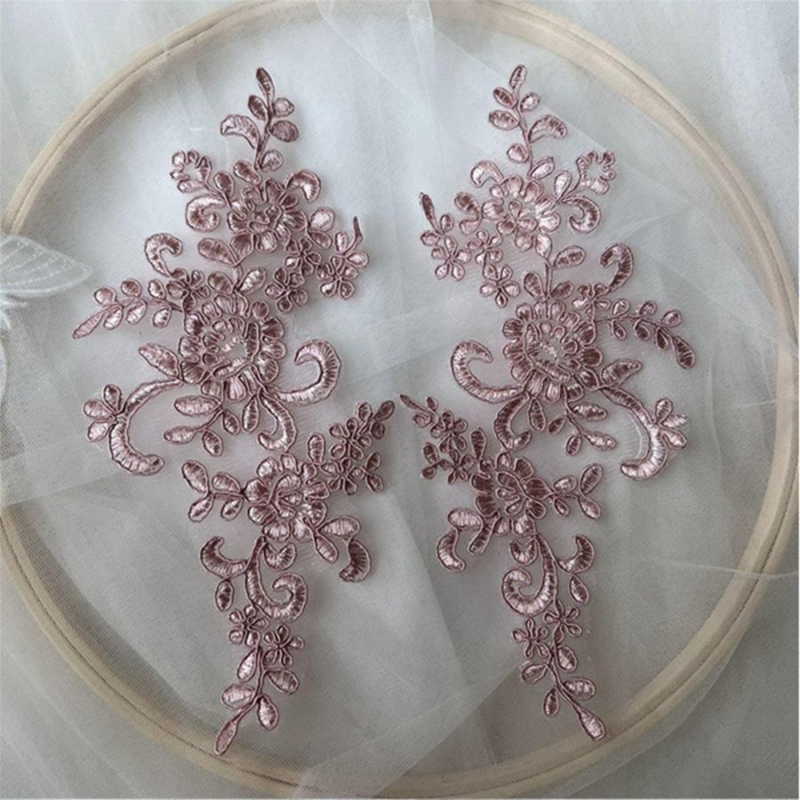 1 Pair Flower Sew On Lace Patches Embroidery Applique Repair For Wedding Dresses 23*10cm