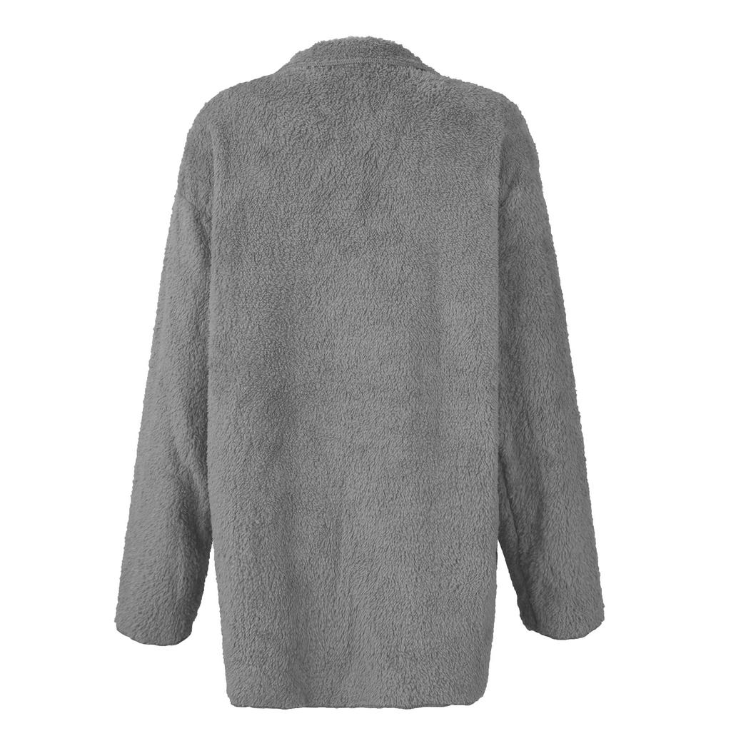 Женский модный плюшевый костюм с лацканами, свободная однотонная куртка средней длины с длинными рукавами