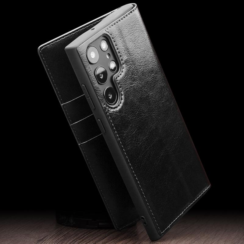 Qialino Чехол для телефона из натуральной кожи для Samsung S24 S23 S22 S25+ Plus Ultra Бизнес-стиль Мода Роскошь с отделениями для карт Чехол