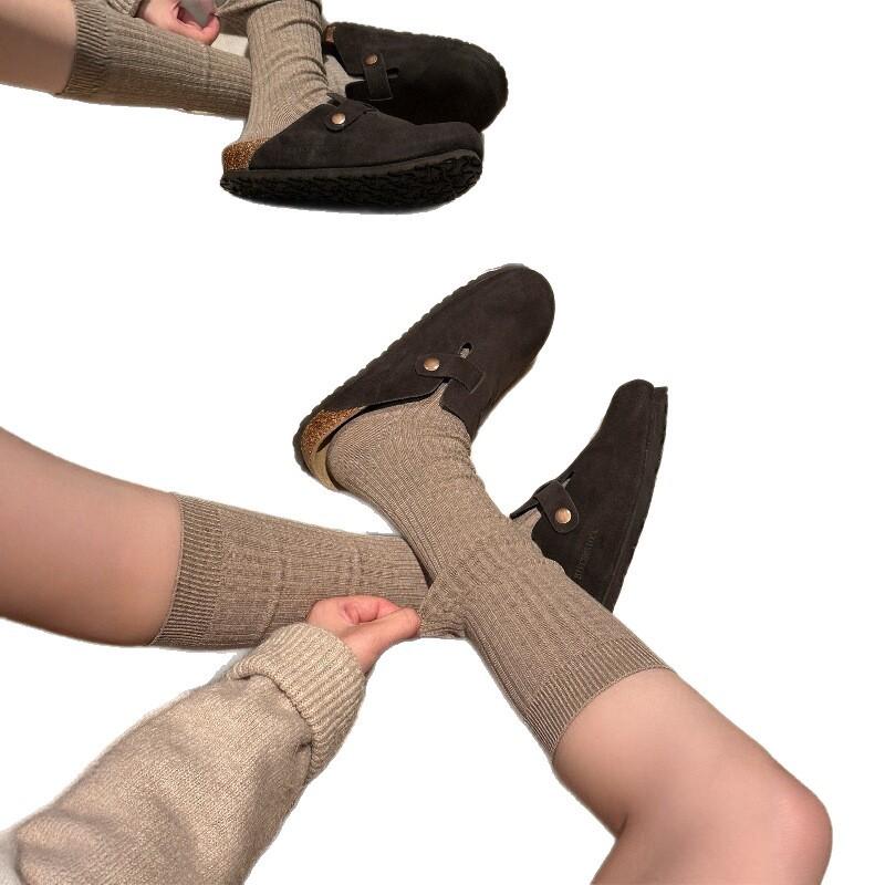Autumn And Winter Maillard Coffee Calf Socks Women'S Miu Ballet Style Mid-Tube Stacking Socks Vertical Pattern Thin Versatile Cotton Socks