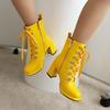 Ярко-желтые лакированные ботильоны для женщин на шнуровке, белые ботильоны на высоком каблуке, женские туфли большого размера 48