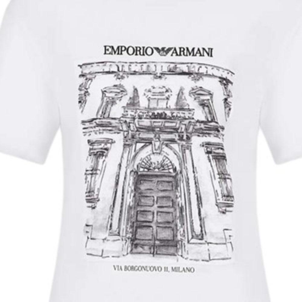 Emporio Armani Однотонный с принтом, круглый вырез, пуловер, короткий рукав, обычная футболка, женские топы, Белый 3R2T7S-2J53Z-0100
