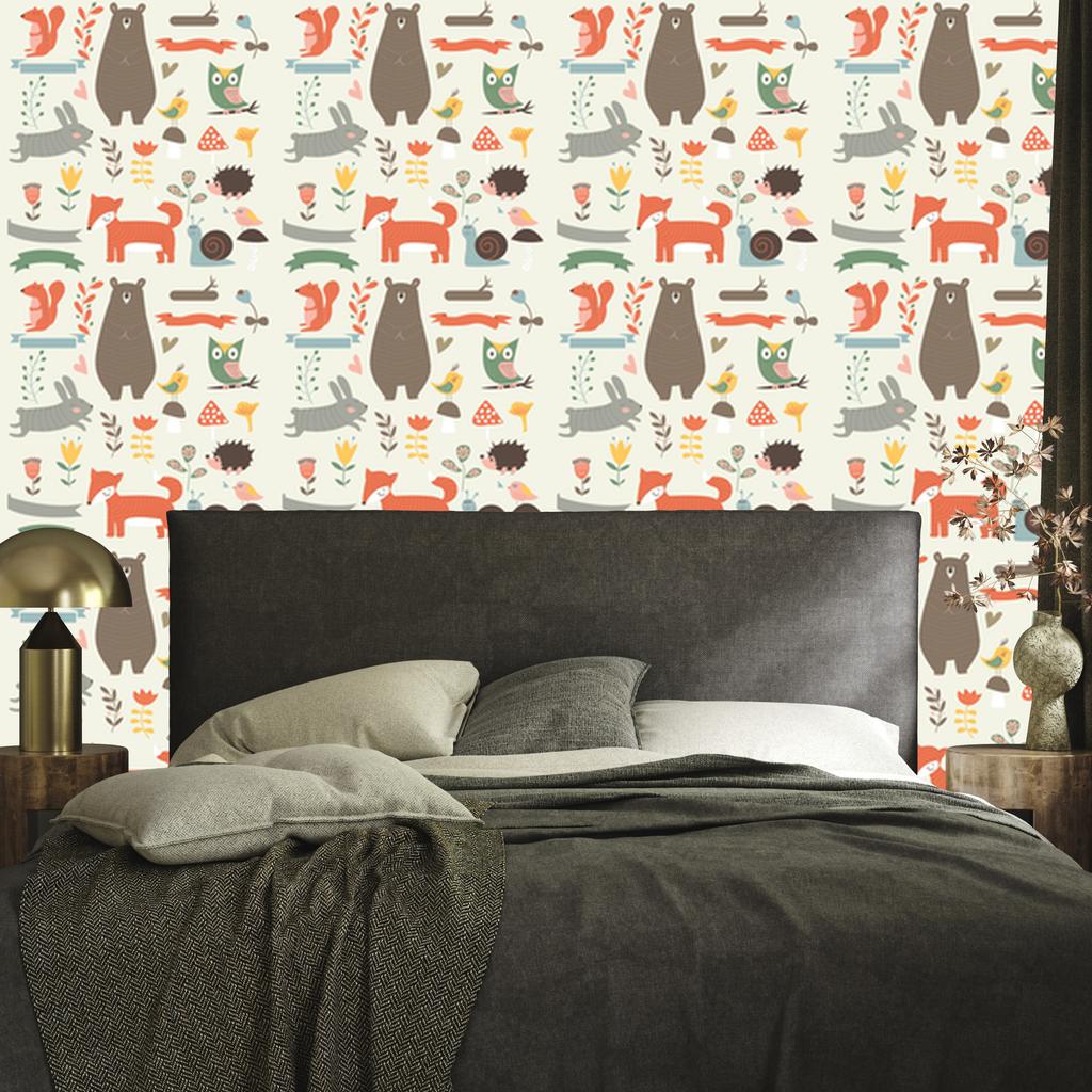 Happy Forest Animals Wallpaper for Living Room and Bedroom 50x1000