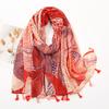 Fresh and Elegant Red Petal Mixed Printed Tassel Scarf for Women  Cotton and Linen Scarf for Travel Decorative Shawl