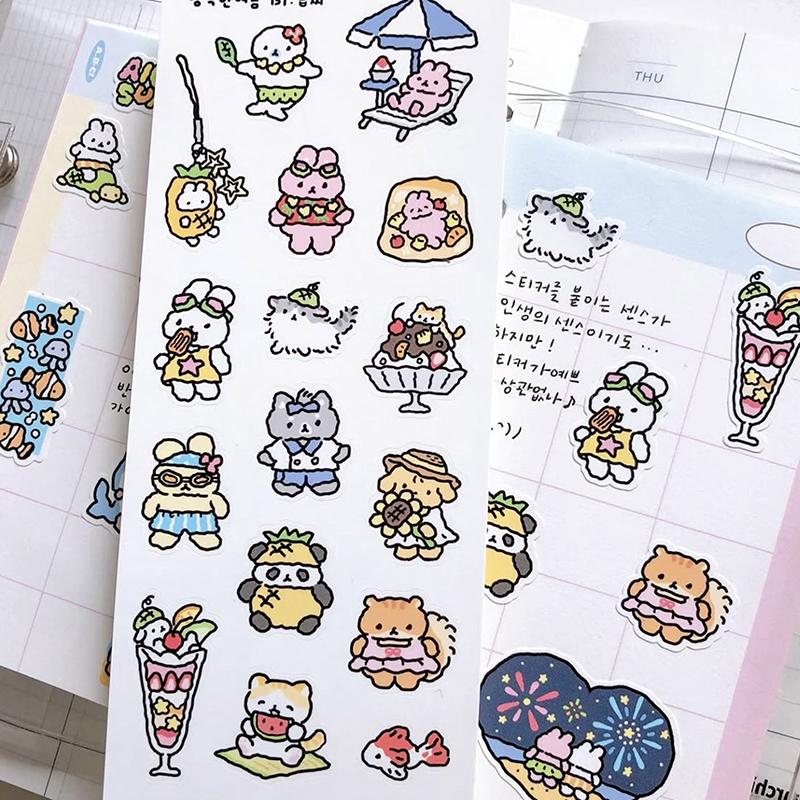 1/3 Sheets Korean Cute Graffiti Style Rabbit Cartoon Stickers Kawaii Animal Decals Hand Account Diary Scrapbook Sticker