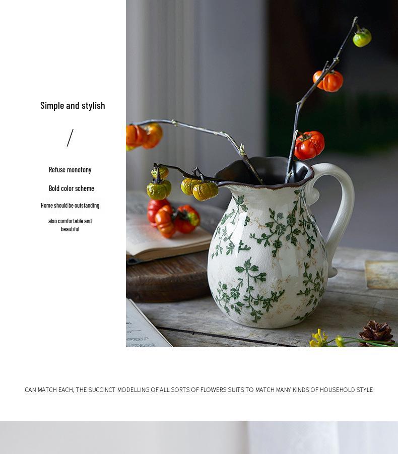 Американская Country Керамический Молочник-Ваза с Глазурью Кракелюр - Пасторальный Фэн-шуй Цветочная Композиция Ретро Декор