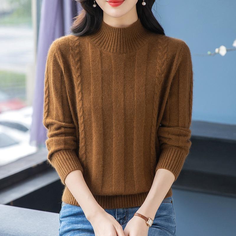 New Fashion Women's Loose Autumn and Winter New Thickened Semi-turtleneck Sweater Twisted Solid Color Knitted Bottoming Shirt