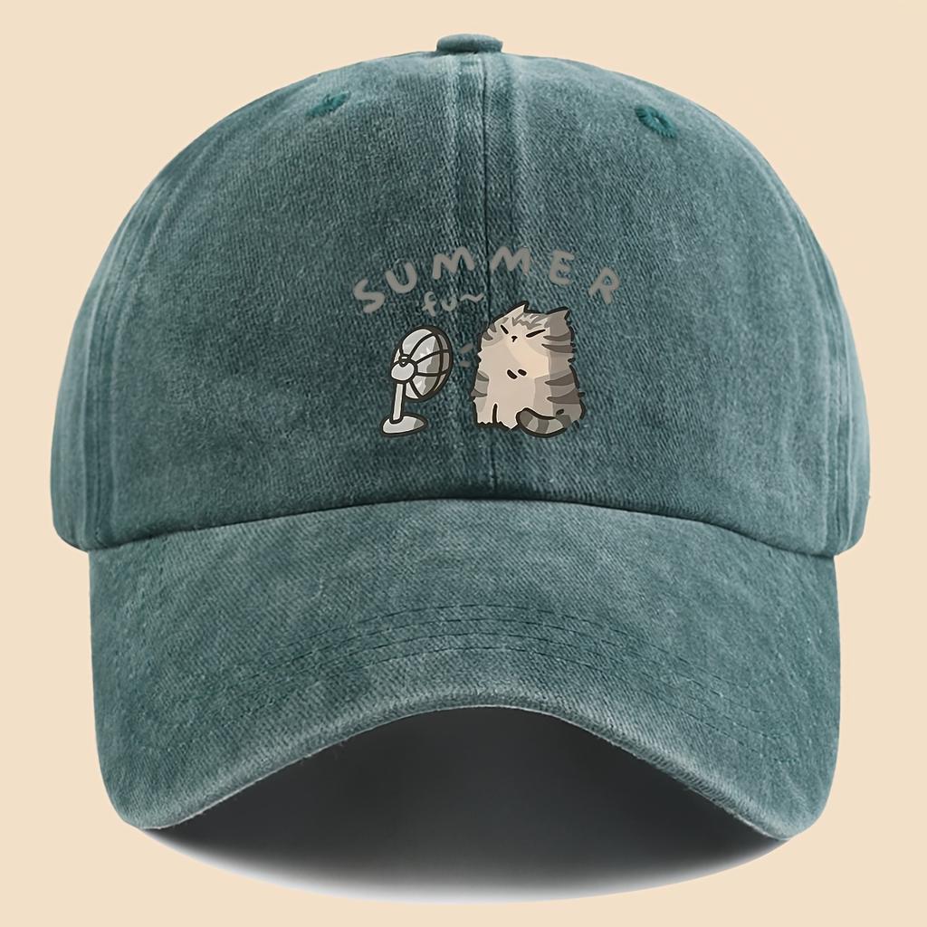 pc Cute Cartoon Cat with FanShaped Print Baseball Cap Black Papa Truck Driver Hat Breathable Comfortable Adjustable Size