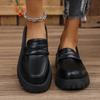 Black British Small Leather Shoes Women's Spring and Autumn New Platform Women's Round Head Large Size Women's Shoes