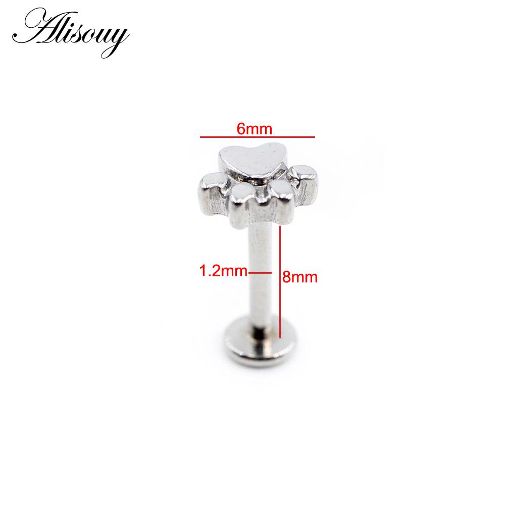 Alisouy 1PC Нержавеющая сталь Собака Следы Лист 16G Tragus Helix Bar Лабрет Губное кольцо Хрящ Ухо Серьги Пирсинг Украшения для тела