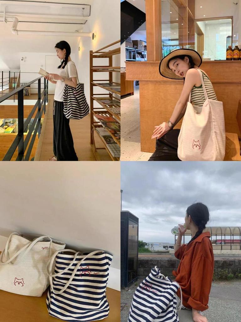 Милая вышитая холщовая сумка-тоут большой вместимости для повседневного шопинга в непринужденном стиле