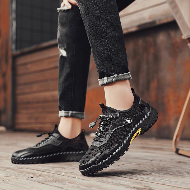 Летняя сетчатая обувь большого размера, повседневная стильная мужская обувь, нескользящая, дышащая, удобная походная обувь, сандалии для мужчин класса люкс