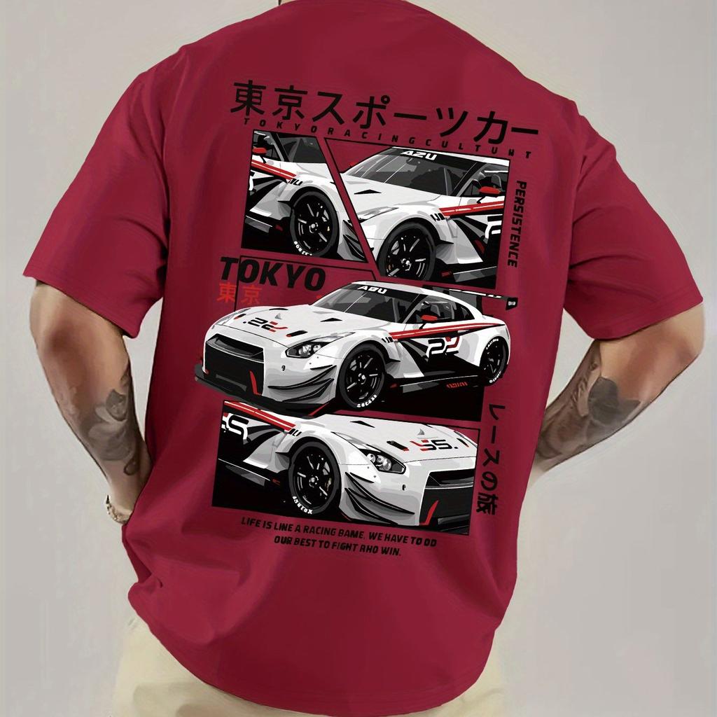 Мужская футболка с графикой Tokyo Racing, свободного кроя, повседневная, с коротким рукавом, с японским текстом, дизайн автомобиля, дышащая, летняя