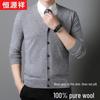 Hengyuanxiang Men's Pure Wool V-Neck Cardigan Sweater
