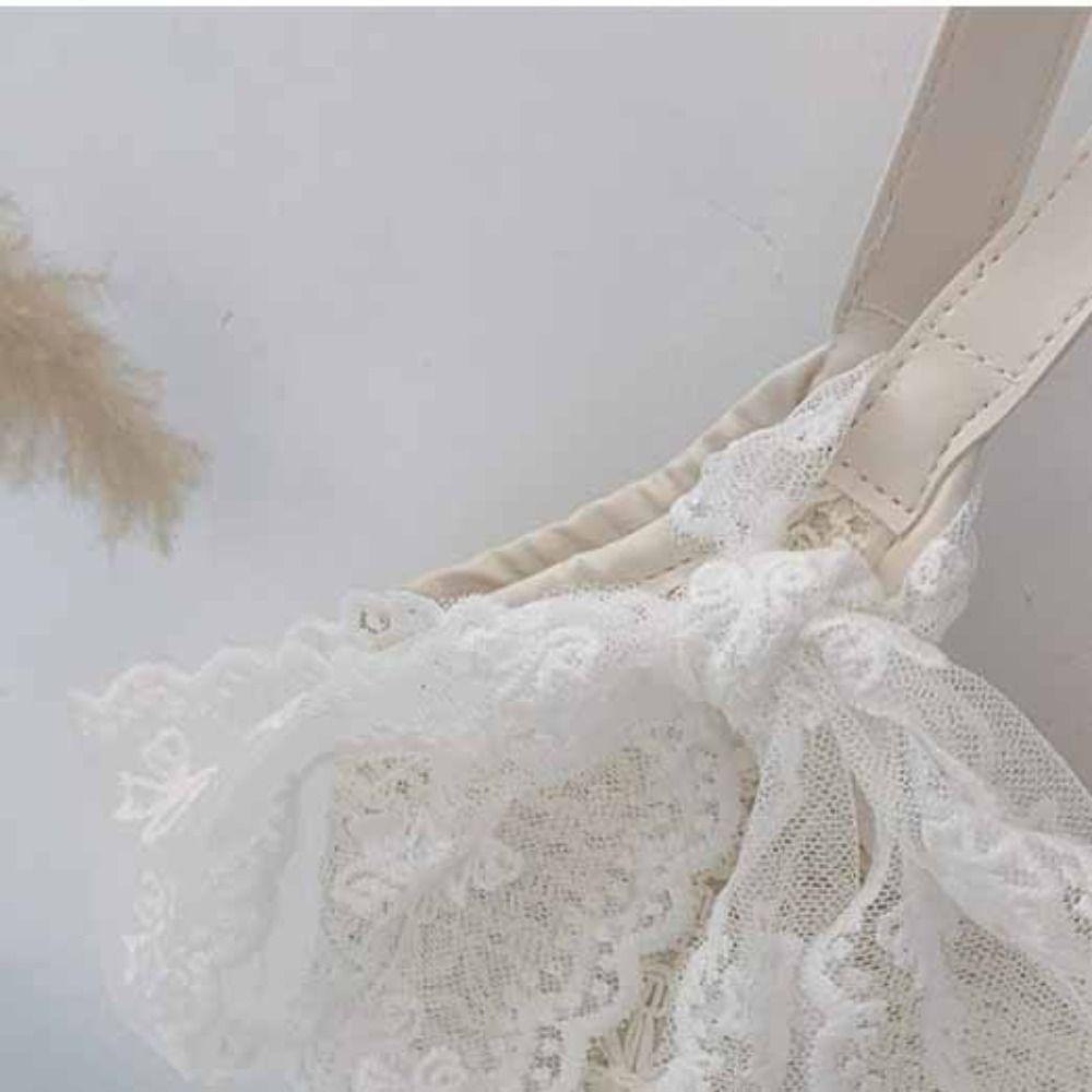 Korean Style Lace Shoulder Bag With Ribbon Large Capacity Bag Simple Canvas Handbag Travel