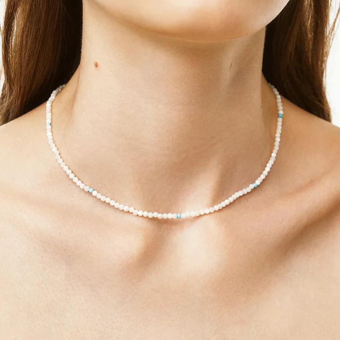 Серебряное 925 пробы Колье с натуральным перламутром и бирюзой #LSN64
