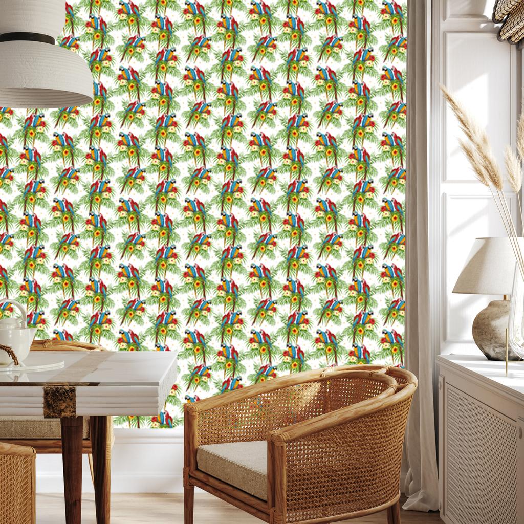 Lime and white parrot wallpaper for living room and bedroom 50x1000