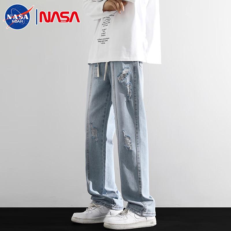 NASA NOAH Men's Retro Ripped Straight-Leg Jeans