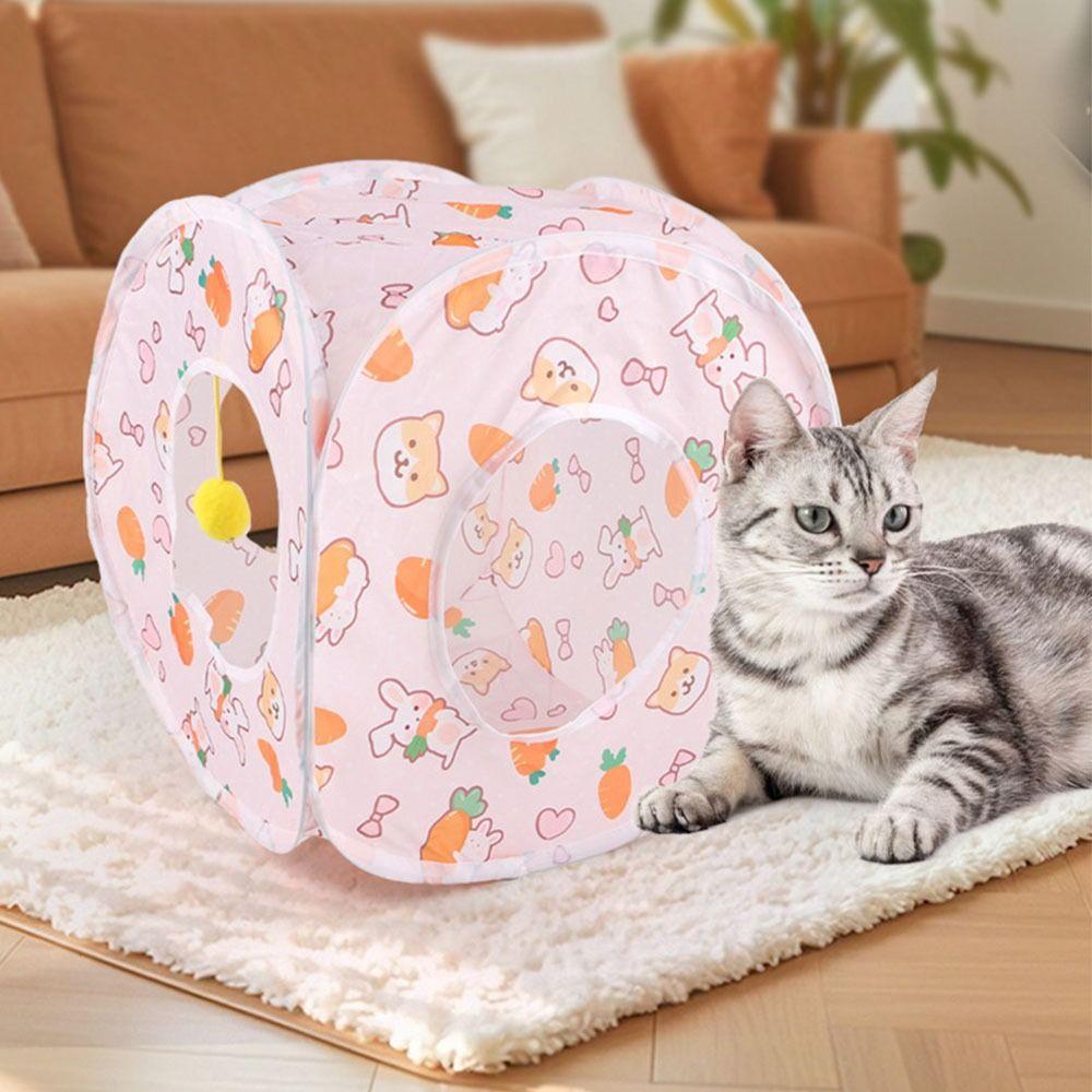 Printed Cat Play Tunnel Foldable Cat Channel Universal Cat Tent Nest Interactive Fun Toy
