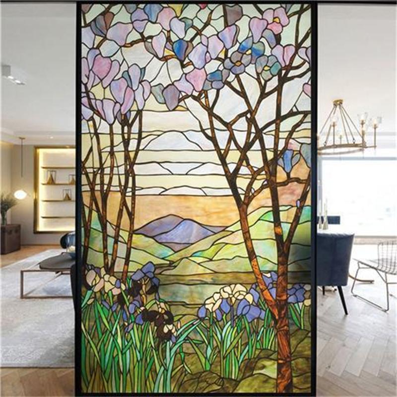 Оконная пленка, матовая витражная пленка, церковная статическая липкая пленка для конфиденциальности, самоклеящаяся наклейка на окно, кухня, офис, домашний декор