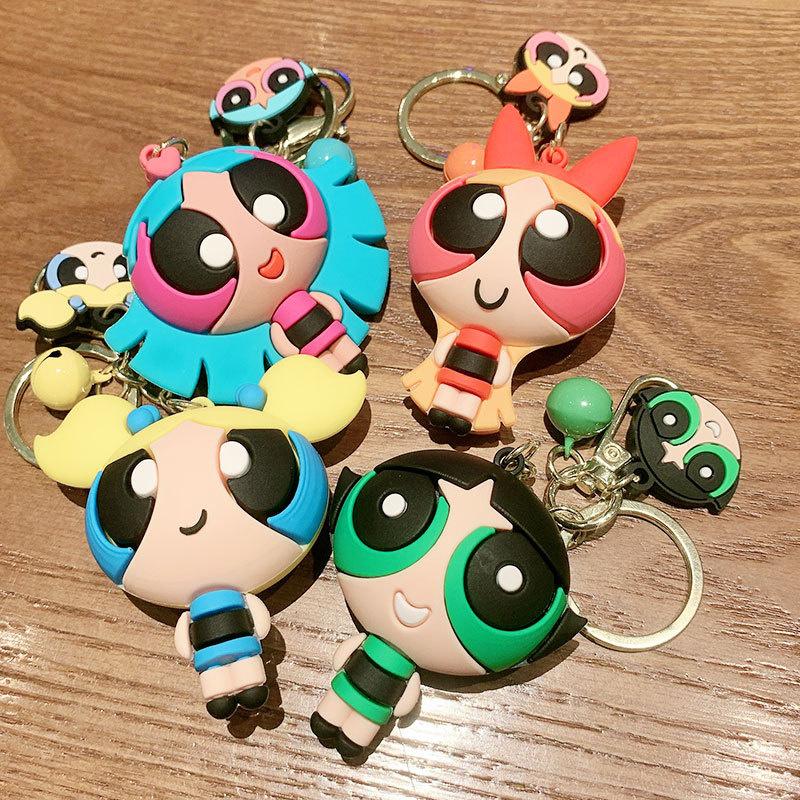 Брелок для ключей Powerpuff, сумка, подвеска, ПВХ, подарок, мультяшные девушки, милые аксессуары для кукол
