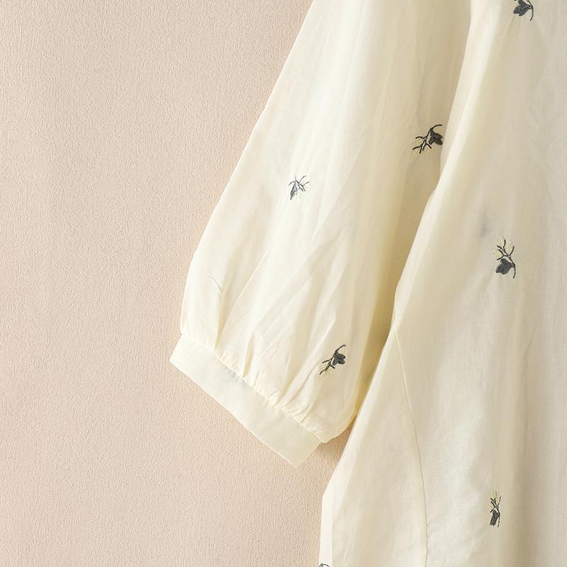 ZANZEA Женская повседневная летняя блузка с цветочной вышивкой и круглым вырезом с рукавами 3/4