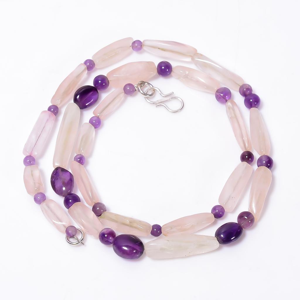 Natural Rose Quartz Amethyst Mix Shape Gemstone Smooth Beads Necklace 5-21mm 18" UB-8669