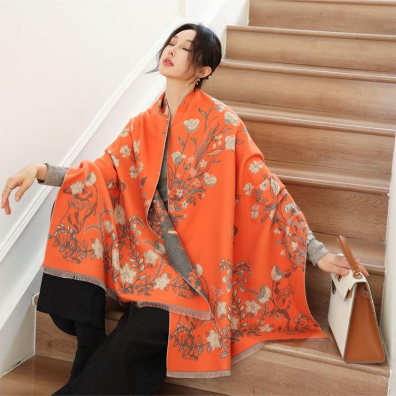 Winter Thick Shawl with Women's High-end Fashion Imitation Cashmere Jacquard Scarf Long Thickened Warm Scarf