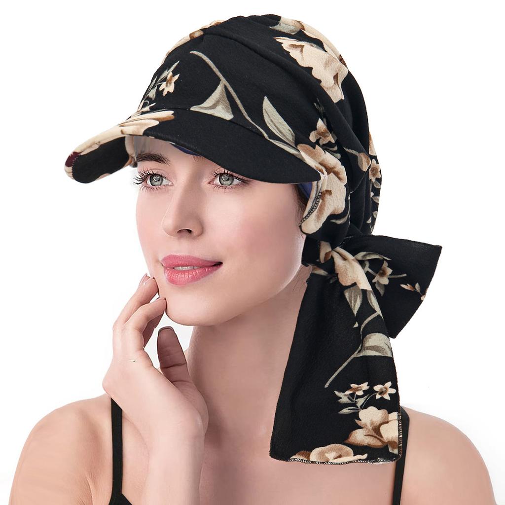 Women Muslim Hijab Cap Brim Print Turban Bonnet Ladies Headscarf Hat Wrap Hat