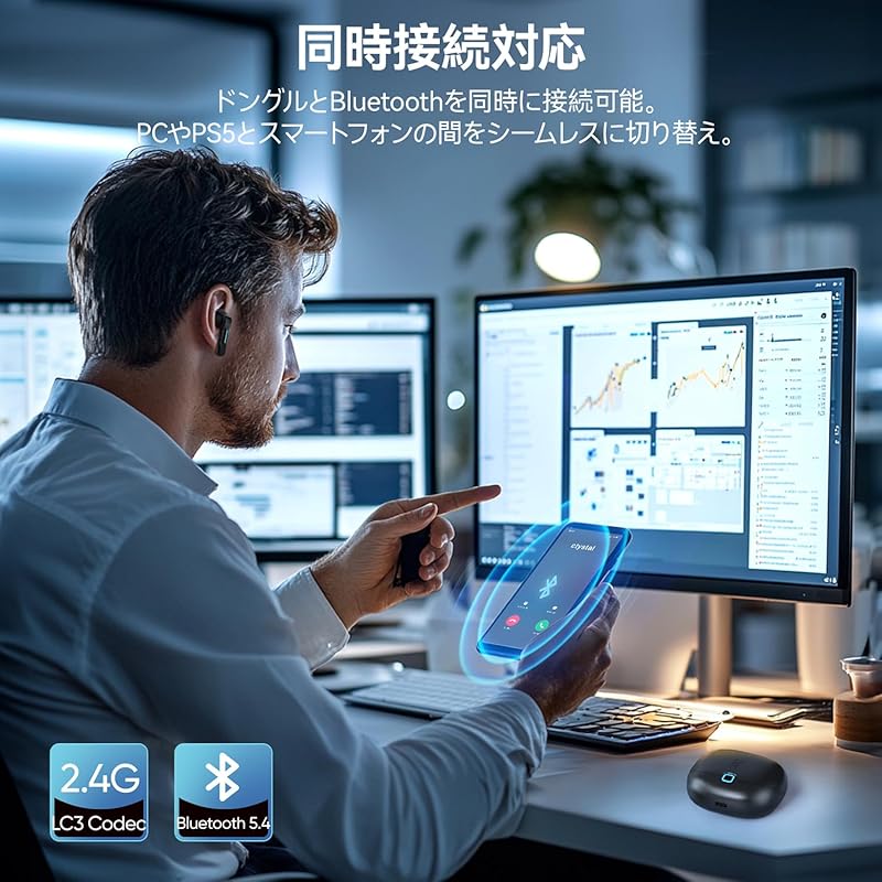 Middle Rabbit SW5 2.4G wireless gaming earphones With microphone, 20ms low latency, dongle & Bluetooth 5.4 dual mode headphones, 4 built-in