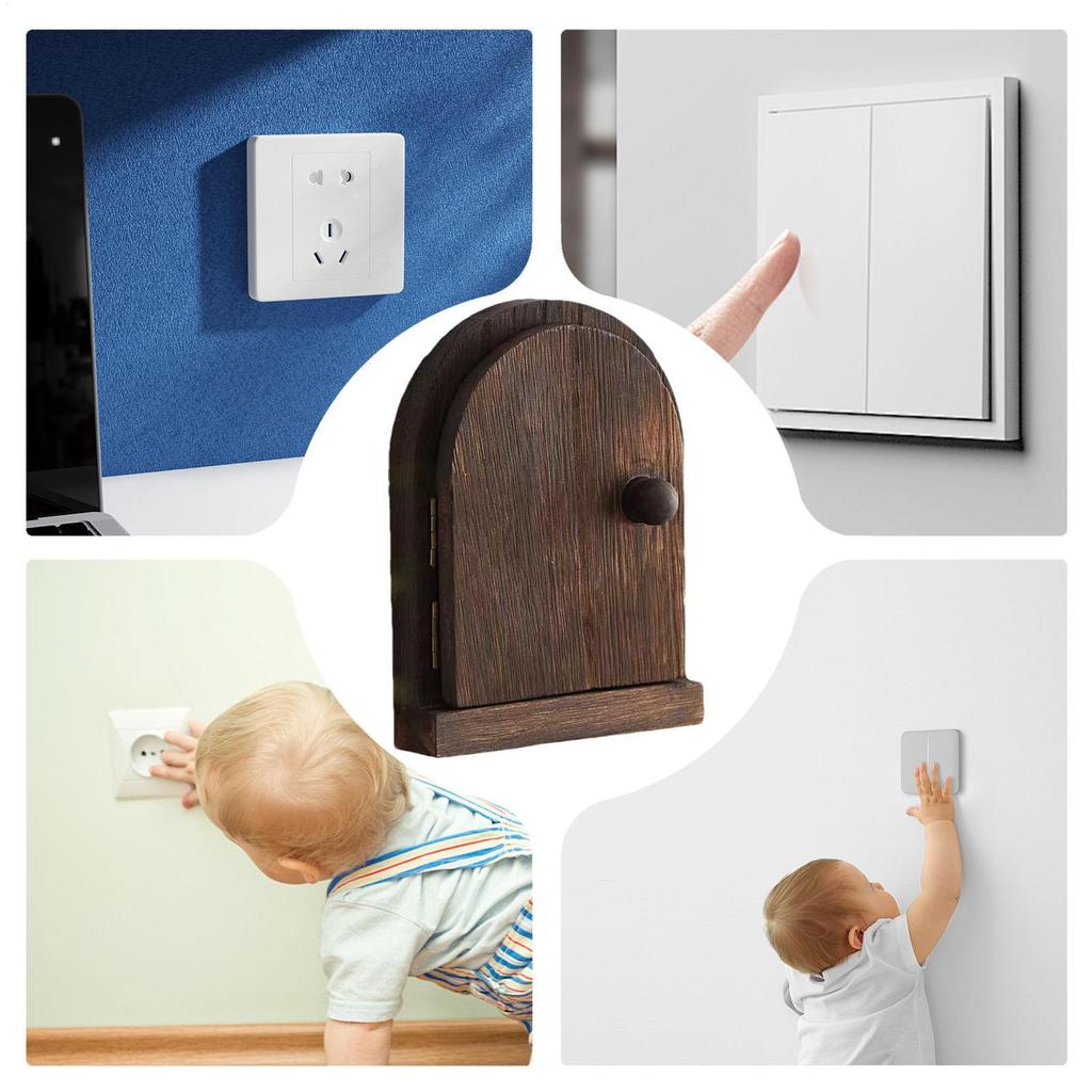 Fairy Door Outlet Cover Button Protective Cover Fairy Door Design Solid Wood Protective Cover Button Decoration For Kitchen Home