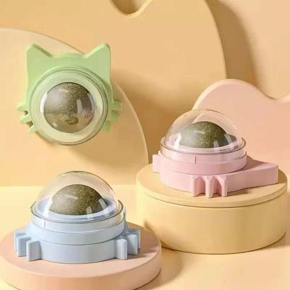 2025 Rotatable Catnip Ball Toy Natural Healthy Cat Wall Stick-on Promote Digestion Sugar Licking Kitten Toy