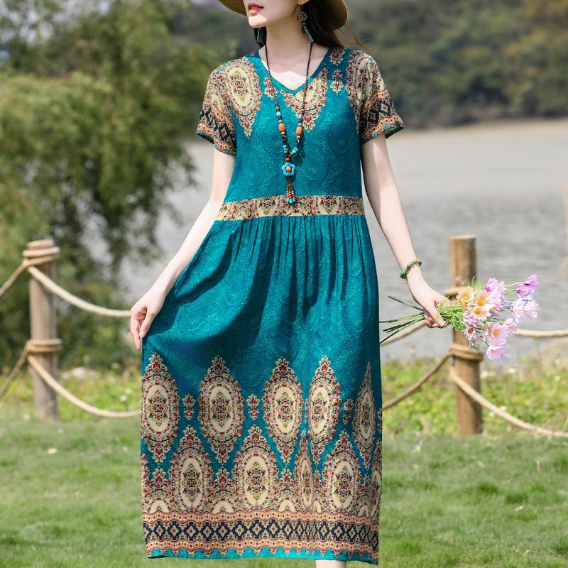 Большие размеры женские элегантные платья летняя винтажная одежда повседневные короткие рукава летние длинные платья
