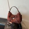 Retro Matte Bow Small Bag Women's 2025 New Fashion Suede Portable Dumpling Bag Autumn and Winter Messenger Bag