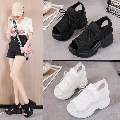 Сандалии с толстой подошвой в виде бисквитного торта, женская летняя корейская версия круглоносой студенческой пляжной обуви для отдыха и спорта