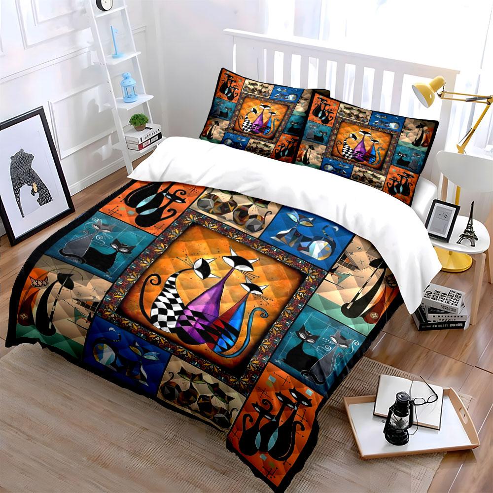 Stylized colorful cat designs. Bedding sets Duvet cover sets Duvet covers Pillowcases(1 * Duvet Cover 2 * Pillowcases without duvet insert)