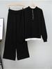 Female Autumn Loose Small Fragrant Style Fake Two-Piece Sweater Set Knitted Wide Leg Pants Two Piece Set