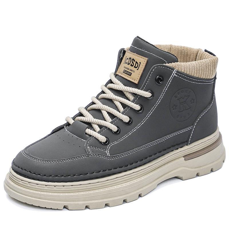 New Spring Outdoor Work Boots Men's Shoes Mid-top Short Boots British Style Leather Shoes Fashion Trendy Casual Shoes