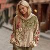 Женское худи пэчворк с цветочным принтом, оверсайз, винтажный пуловер, толстовка, осенний повседневный наряд с длинным рукавом и капюшоном