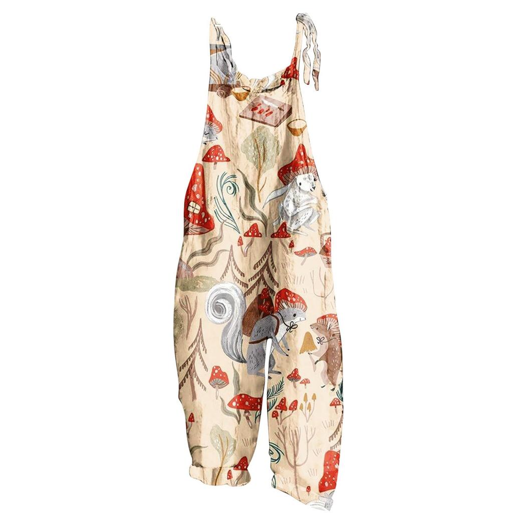 Женский модный милый маленький свежий винтажный повседневный комбинезон на бретельках с принтом