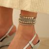 Stacked Anklet Set, Alloy Geometric Beaded Anklet, Women's Personality Love Cross Jewelry